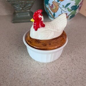 Ceramic Chicken Lid White and Red Decor by